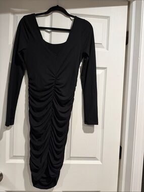 Black Long-Sleeve Ruched Women’s Dress